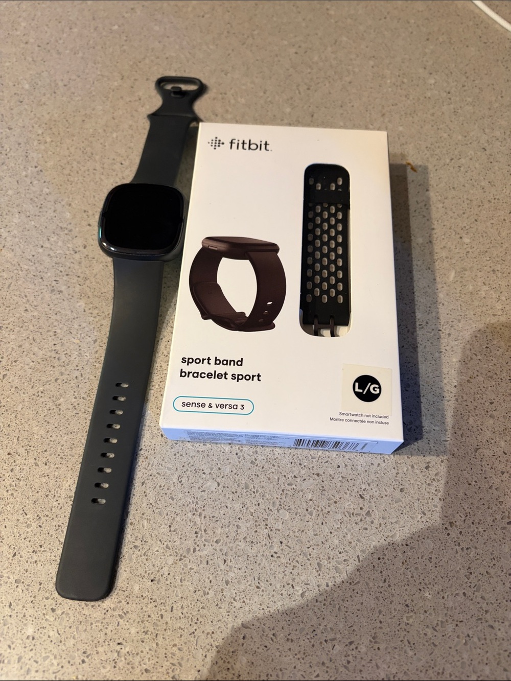 fitbit Versa/Sense Black Silicone Sport Band with Device Shown